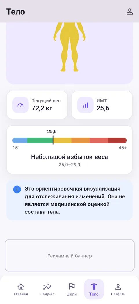 Текущий вес, ИМТ и шкала
